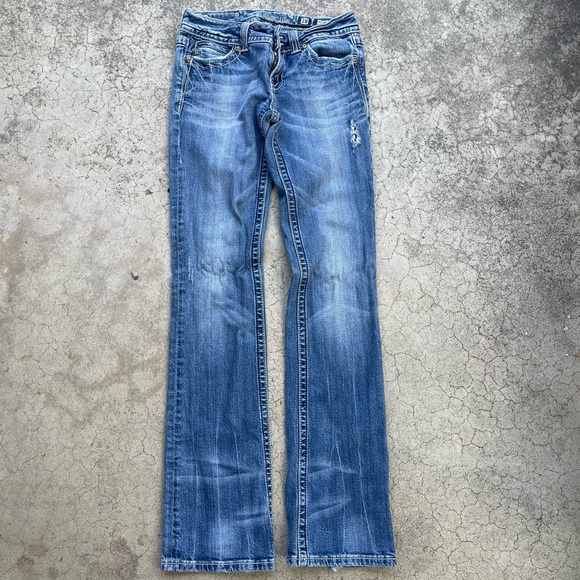 Miss Me Boot Bling Flap pocket rhinestone jeans distressed Sz 28 - Picture 3 of 7